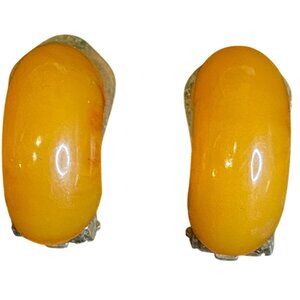Possible Bakelite Earrings Golden Clip-On Hugger Jewelry Vintage